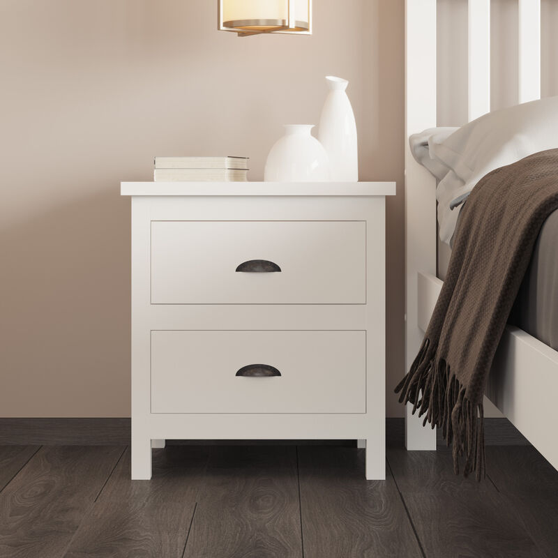 Versatile White 2-Drawers Nightstand, Bedside Table, End Table for Living Room Bedroom, Assembled with Sturdy Solid Wood