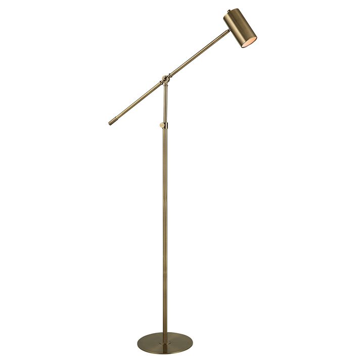 60 Inch Floor Lamp, Adjustable Length, Metal Shade, Antique Brass Finish  - Benzara