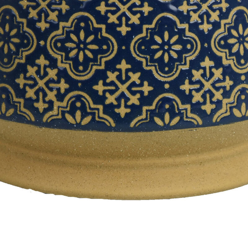 Hea Decorative Planter, Blue Gold Moroccan Pattern Footed Bowl, 10 Inch image number 6