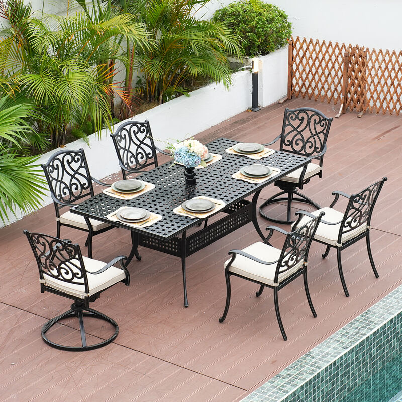 Mondawe 2-Piece Cast Aluminum Patio Dining Swivel Chair Set with Thick Olefin Cushions and 360&deg; Rockers