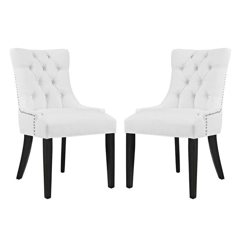 Modway Regent Modern Tufted Faux Leather Upholstered Two Dining Chairs with Nailhead Trim in White image number 1