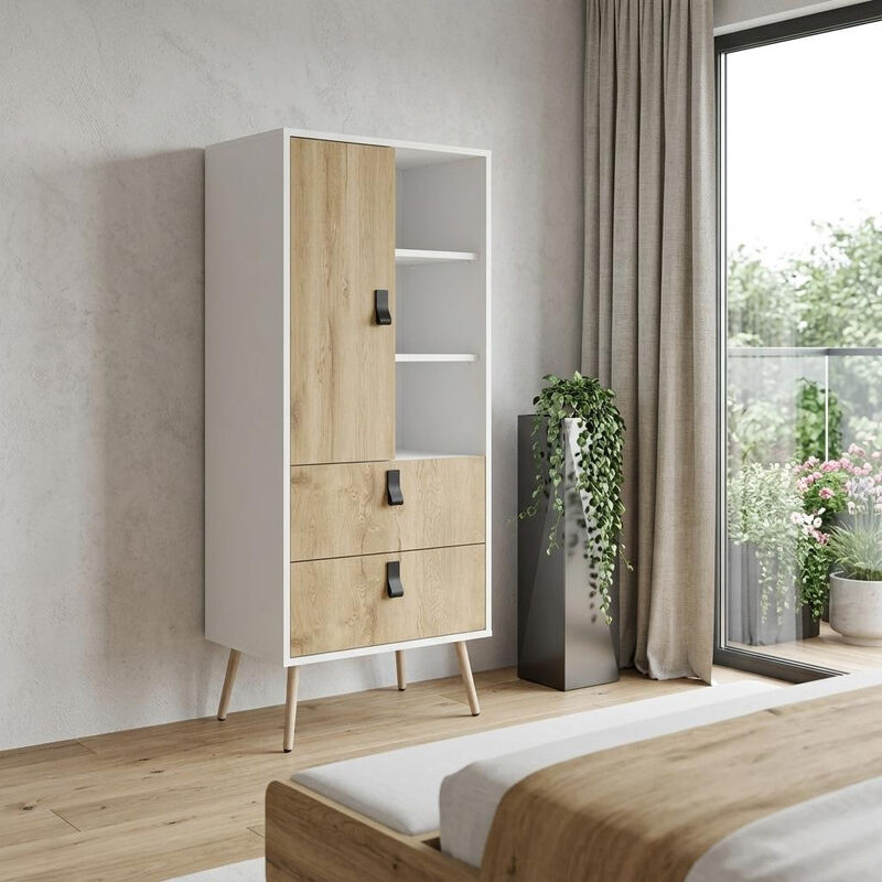 HomeRoots 20" White and Natural Two Drawer Chest image number 1