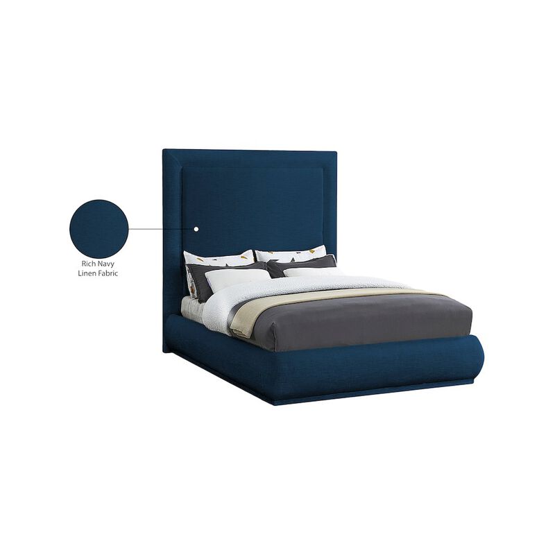Meridian Furniture Brooke Navy Linen Textured Fabric Queen Bed