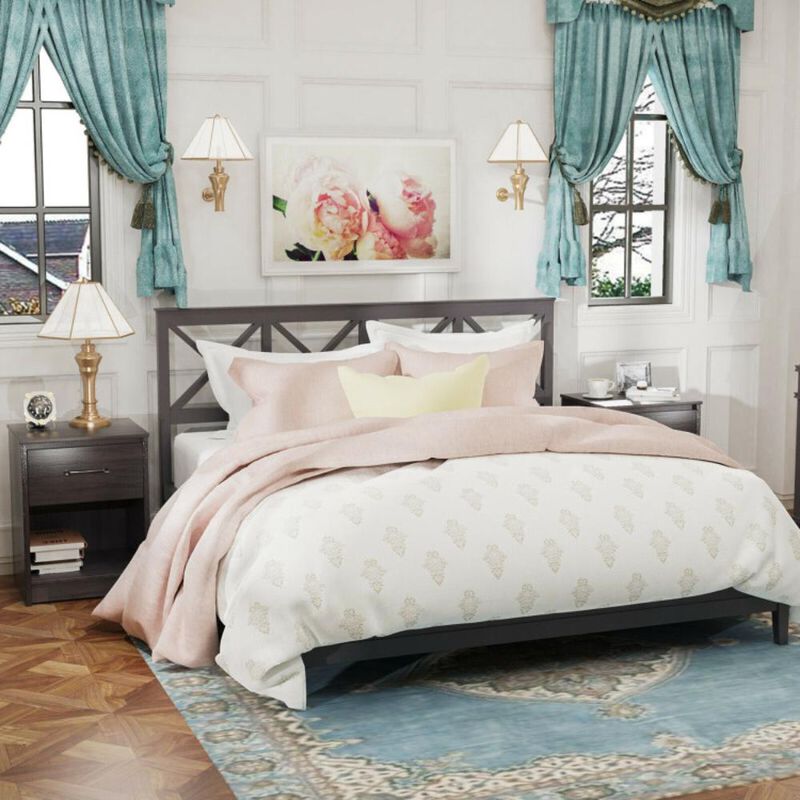 Hivvago Wooden Nightstand with Drawer and Open Storage Compartment