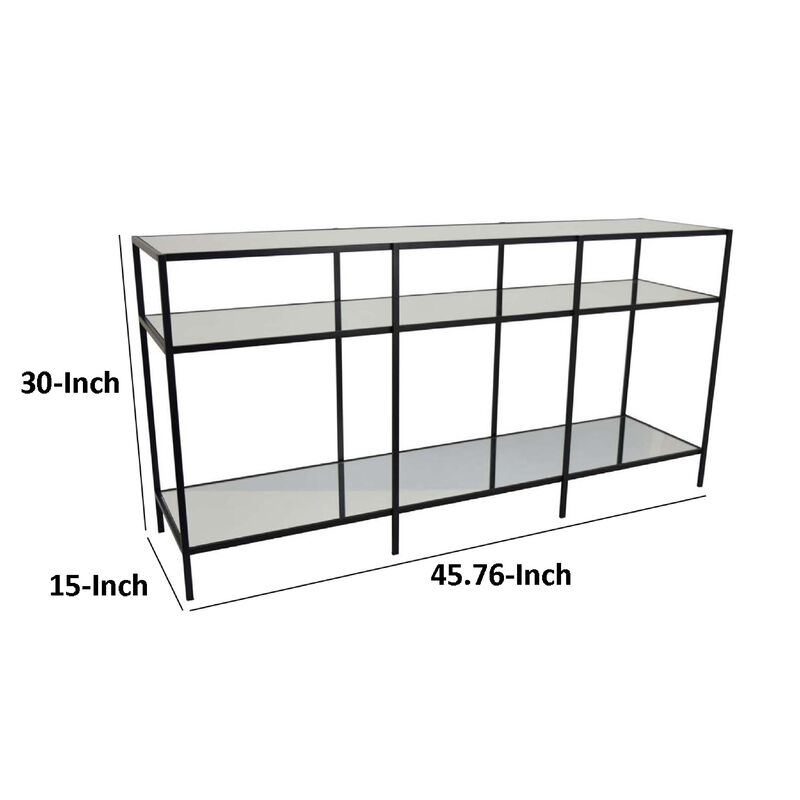Woly Plant Stand Rack, 2 Glass Shelves, 59 Inch Industrial Black Metal