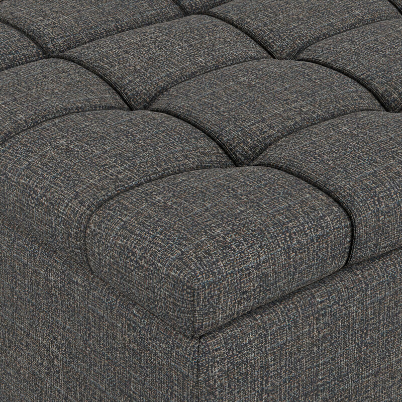 Harrison 40 inch Wide Transitional Square Large Coffee Table Storage Ottoman in Ebony Polyester Tweed, Assembled image number 4