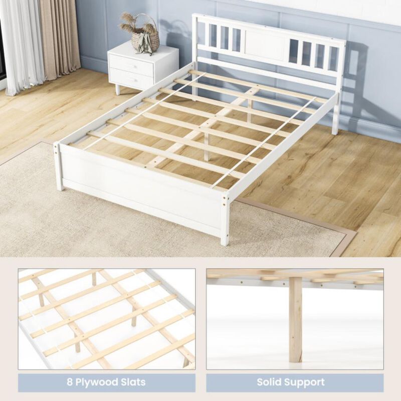 Full Size Wooden Platform Bed with Headboard and Wood Slat Support for Sturdy Foundation