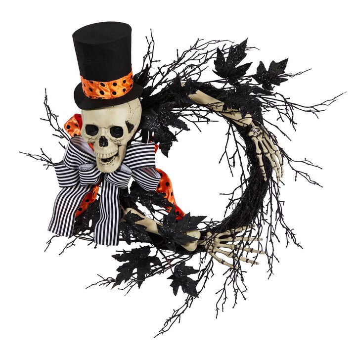 Nearly Natural 26-in Halloween Dapper Skeleton Wreath
