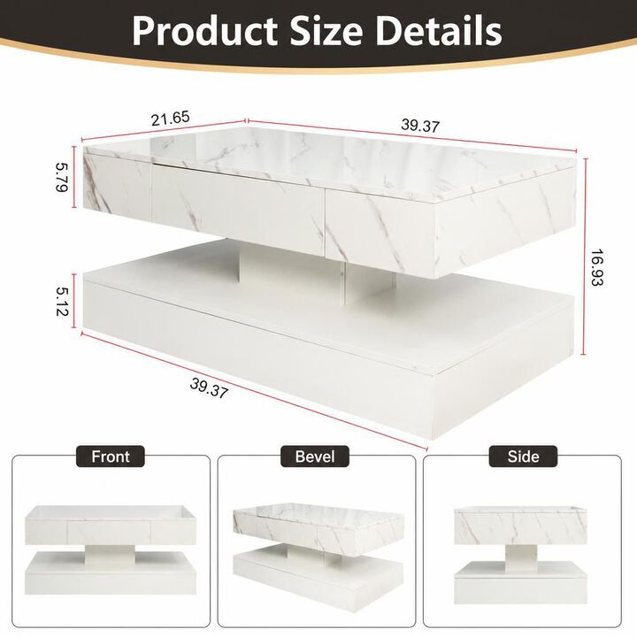 GOODSILO Modern LED Coffee Table with Remote RGB Lighting, Built-in Storage Drawer for Living Room, Bedroom and Office Durable Living Room Furniture