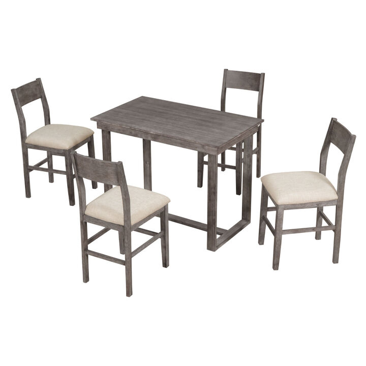 Farmhouse Counter Height 5-Piece Dining Table Set with 1 Rectangular Dining Table and 4 Dining Chairs for Small Places, Gray