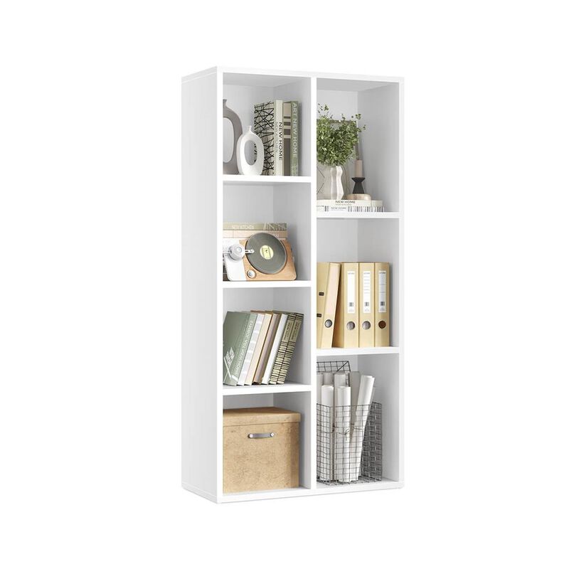 Vertical Bookshelf with 7 Open Compartments – Tall Organizer for Books, Files & Decorative Items