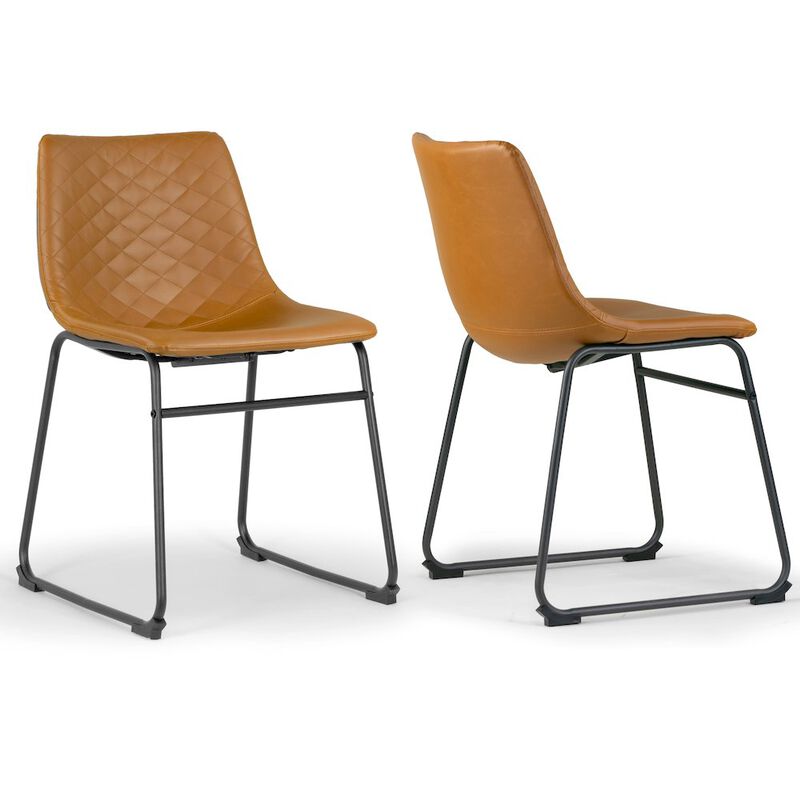 Glamour Home Set of 2 Iron Frame Cappuccino Brown Faux Leather Dining Chair Stitching