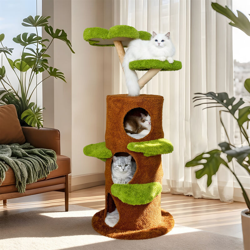148CM Tall Wooden Cat Tree Tower Condo for Large Cats Activity with Steps &Posts image number 9