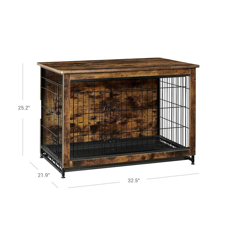 BreeBe Brown & Black Wooden Dog Crate with 2 Doors