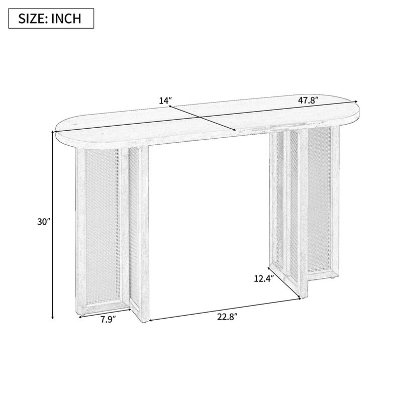 Clihome Farmhouse Rattan Console Table Entryway Table, Narrow Console Table with Storage, Hallway Table for Living Room