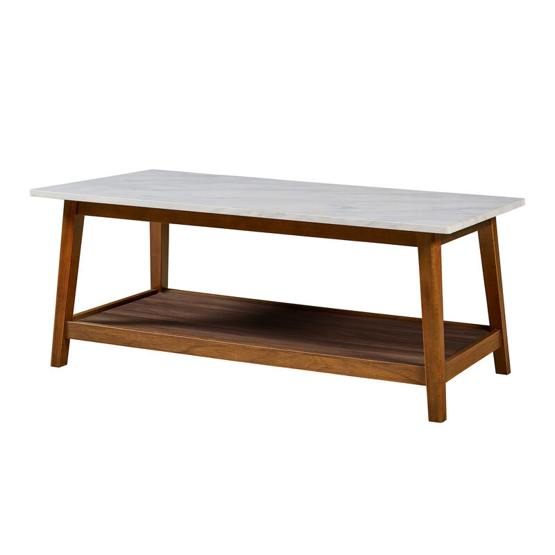 Kingston Coffee Table with Storage and Marble-Look Top, Marble/Walnut image number 2