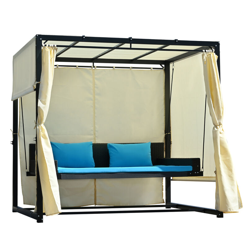 2-3 People Outdoor Swing Bed, Adjustable Curtains, Suitable For Balconies, Gardens And Other Places image number 4