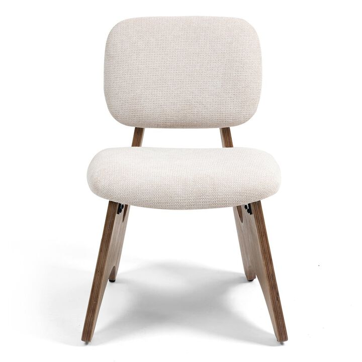 Glamour Home Bertille Beige Washed Woven Fabric Dining Chair with Accent Walnut Legs