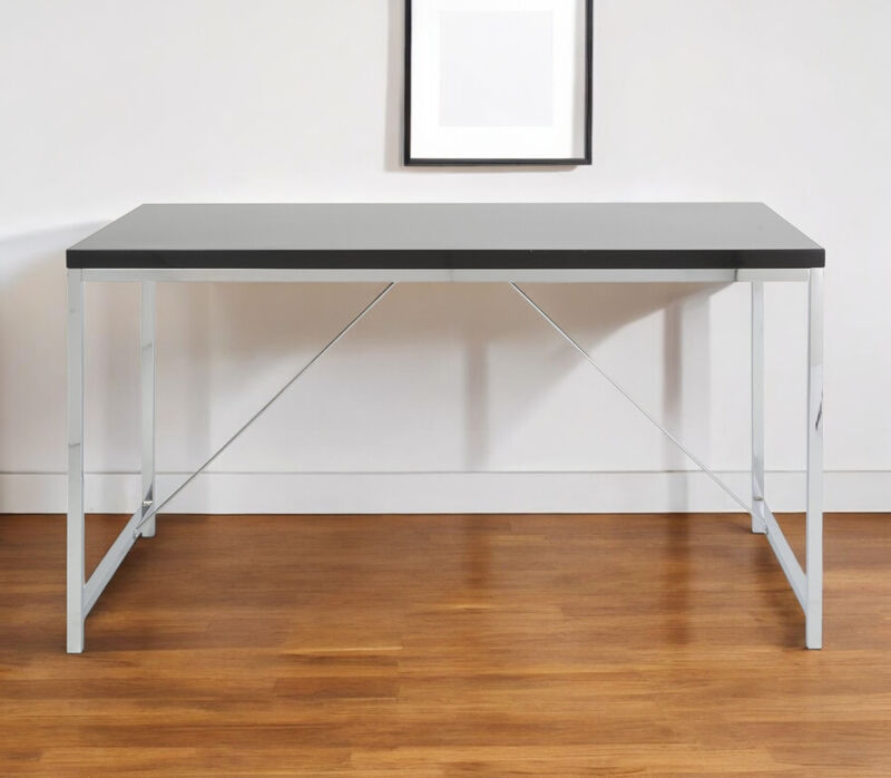 HomeRoots 54" Black and Silver Wood and Stainless Steel Writing Desk image number 1