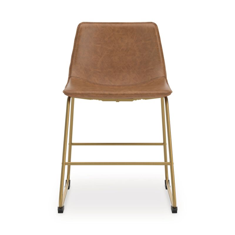 Cia Dining Side Chair Set of 2, Brown Faux Leather, Metal Frame Gold image number 3