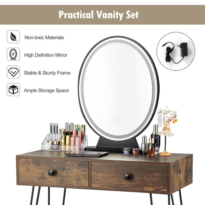 Industrial Makeup Dressing Table with 3 Lighting Modes