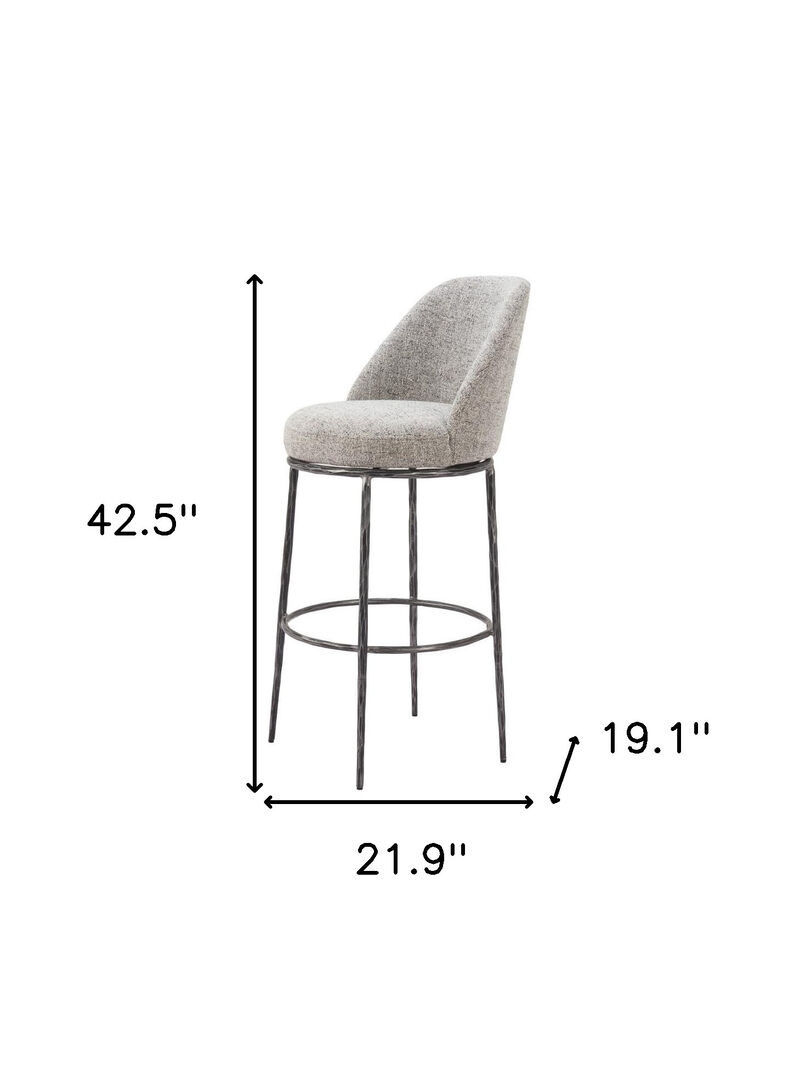 HomeRoots 32" Gray And Black Fabric And Steel Bar Height Swivel Bar Chair