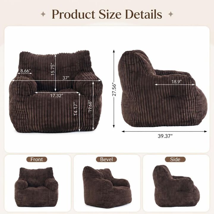 GOODSILO Soft Fluffy Corduroy Fabric Pre-Filled Memory Sponge Bean Bag Chair Comfortable Seating for Living Room Bedroom Indoor Relaxation