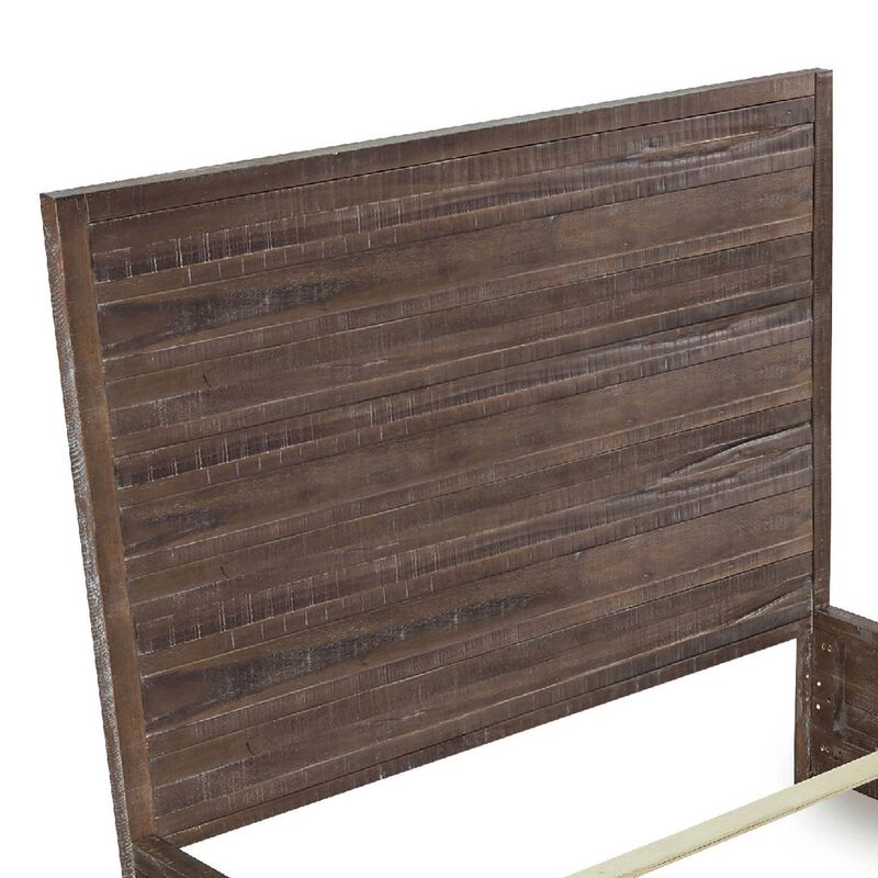 Cas Sengon Tekik Low Profile Panel King Bed, Rough Hewn, Brown