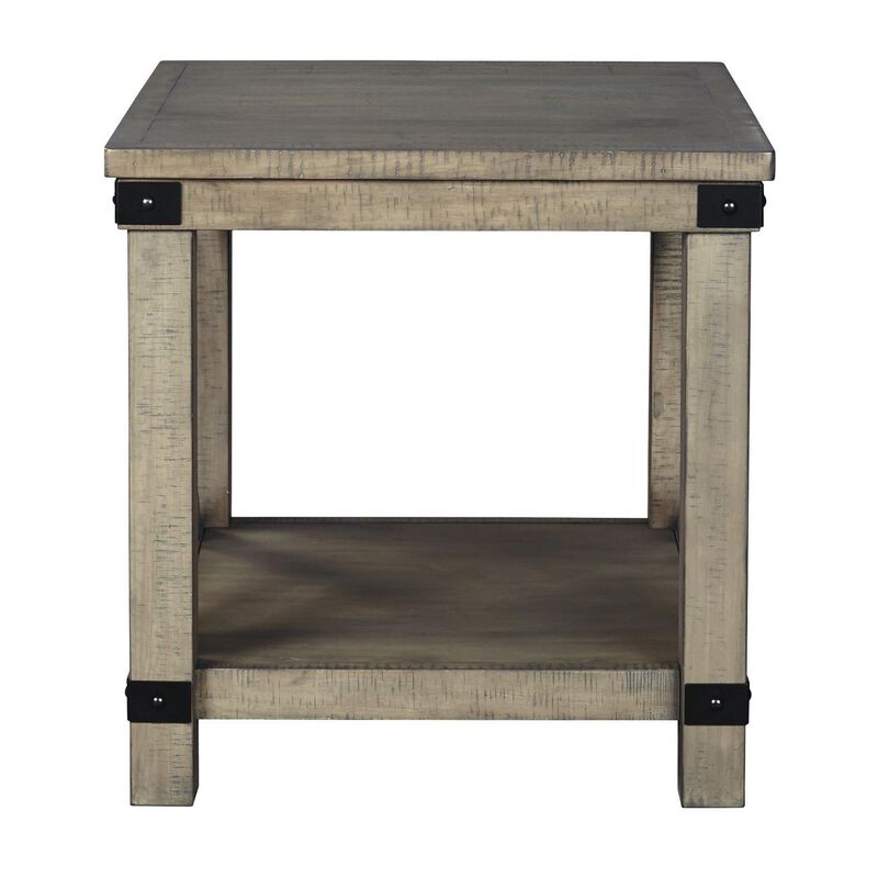 Farmhouse Style End Table with X Shaped Sides and Open Bottom Shelf, Gray