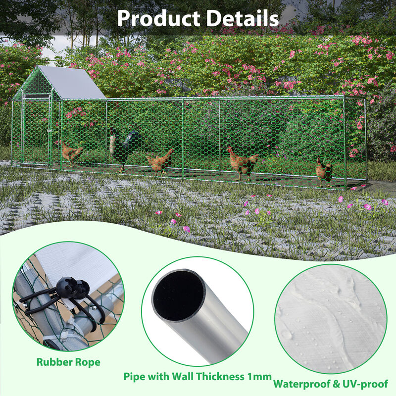 16x3FT Metal Chicken Coop Run Backyard Hen House Poultry Habitat Cage w/Cover image number 4