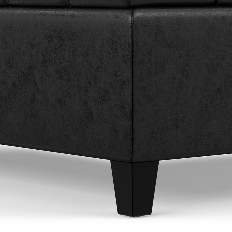Harrison 40 inch Wide Transitional Square Large Coffee Table Storage Ottoman in Distressed Black Vegan Faux Leather, Assembled image number 6