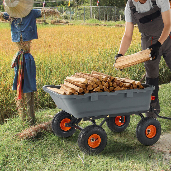 Poly Garden Dump Cart with Metal Structure, Wheelbarrow Wheels and Dual-Function Handle-Grey