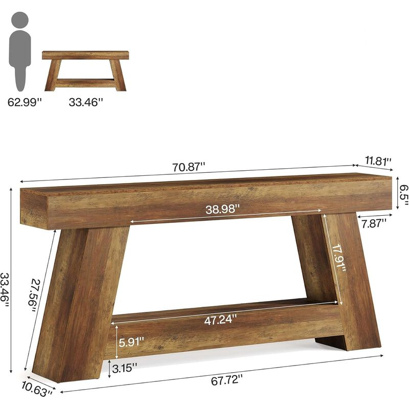 Tribesigns Farmhouse 2-Tier Wood Console Table with Storage Shelf image number 4