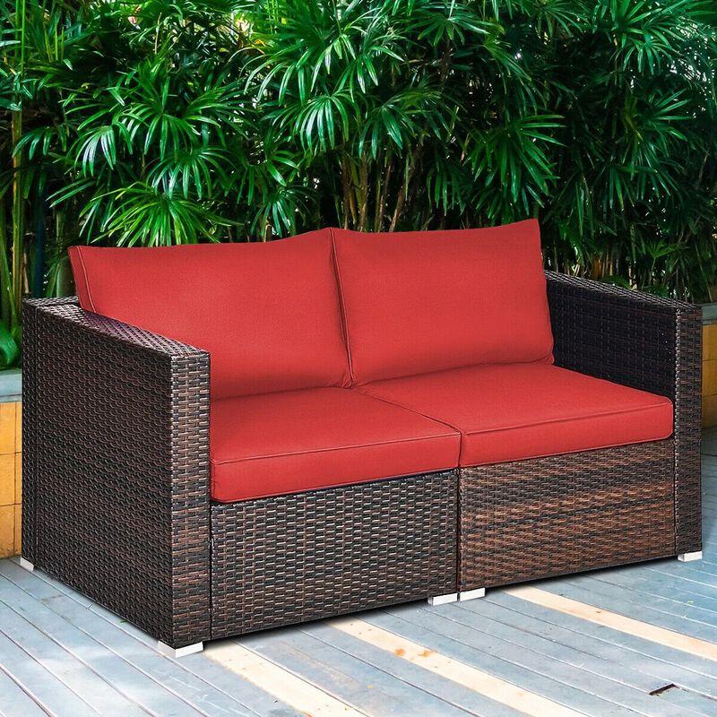 Mondawe 2 Pieces Patio Rattan Sectional Conversation Sofa Set