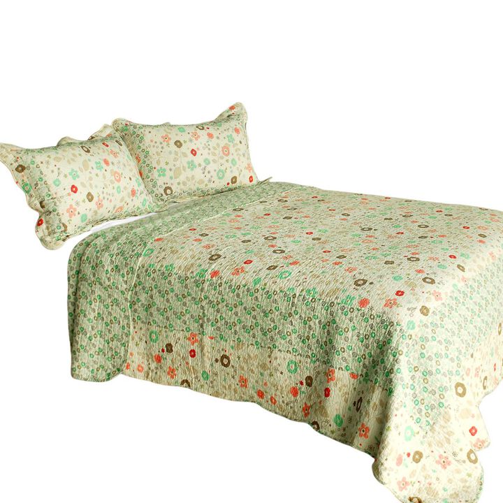 3-Piece Cotton Quilted Printed Quilt Set with Matching Pillow Shams