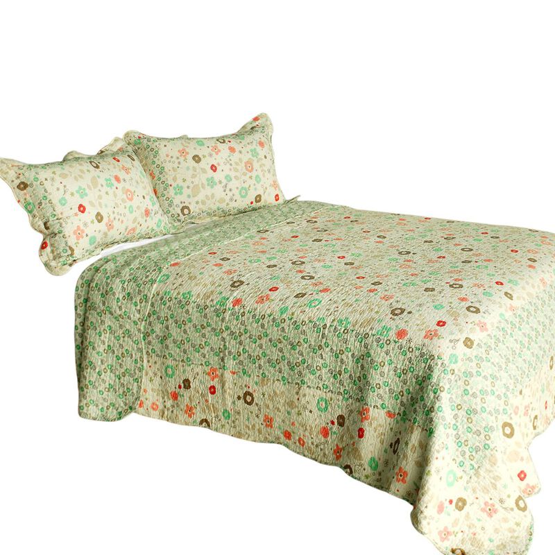 3-Piece Cotton Quilted Printed Quilt Set with Matching Pillow Shams image number 1
