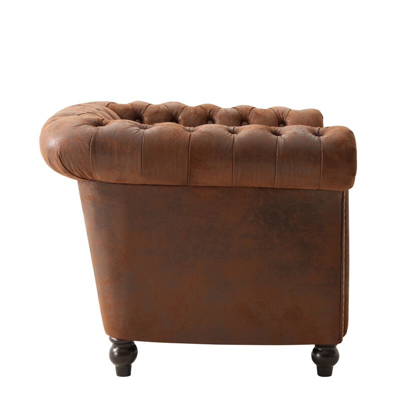 Whisen Classic Club Chair with Diamond Tufting, Scrolled Arms, and Wooden Legs image number 6