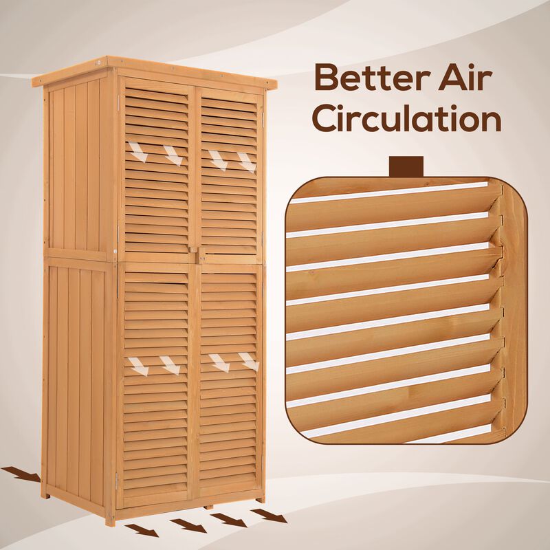 Natural Wood Storage: 3x5 ft Wooden Garden Shed with Lockable Doors