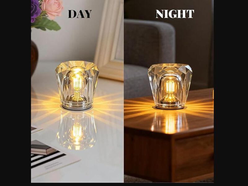 Cordless Crystal Table Lamp Rechargeable Dimmable Ambient Light for Home Decor image number 2