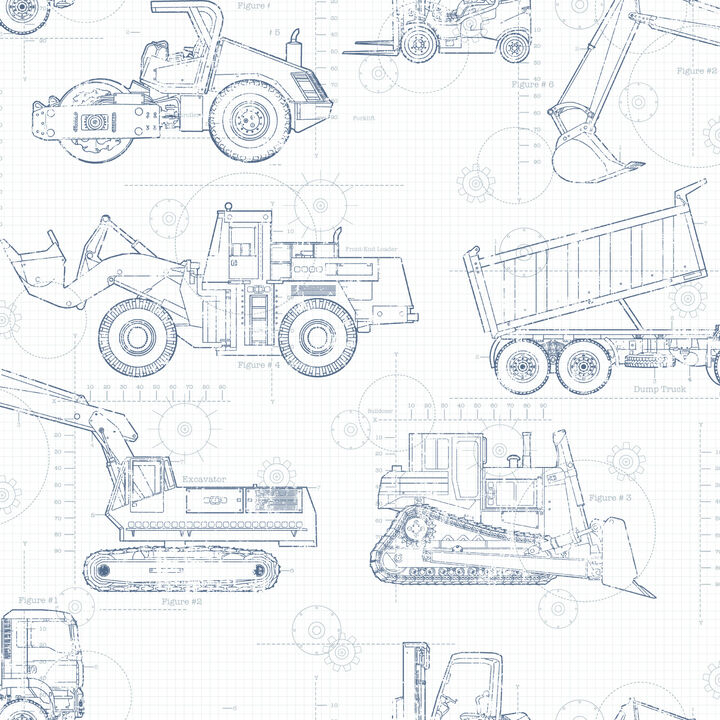 Construction Blueprint Navy Wallpaper (Set of 2)
