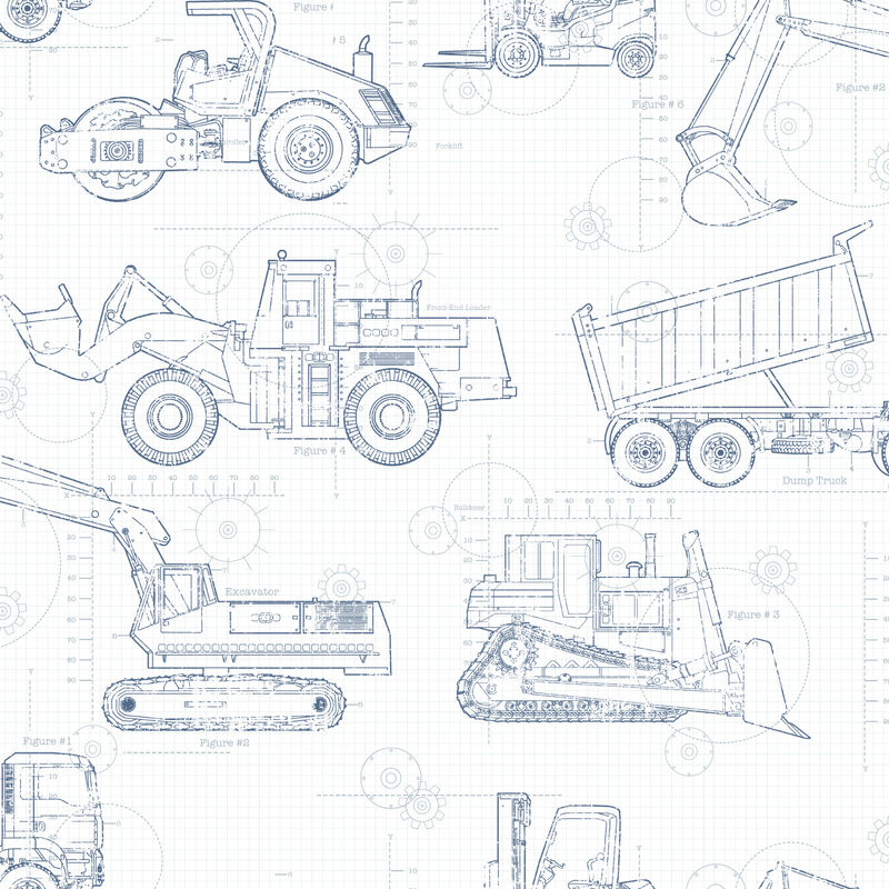 Construction Blueprint Navy Wallpaper (Set of 2) image number 0