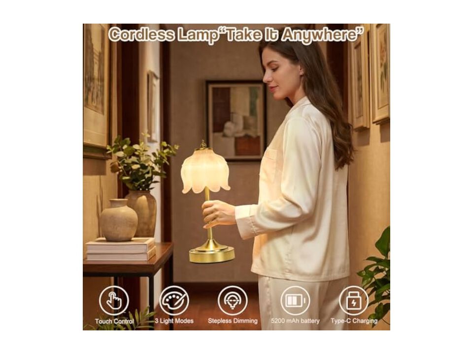 Rechargeable Cordless Dimmable Vintage Table Lamp For Bedroom Bathroom White