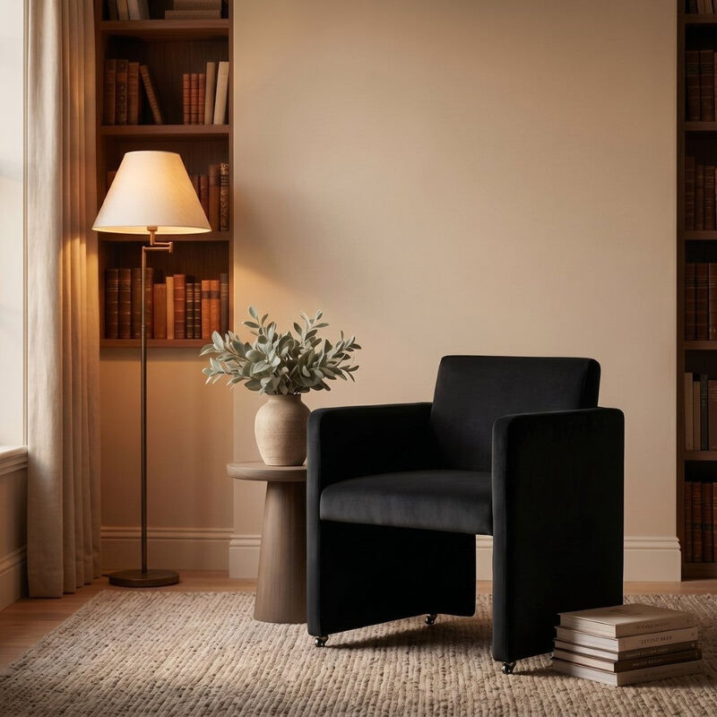 Envelor Modern Velvet Upholstered Barrel Accent Chair with Solid Wood Legs image number 3