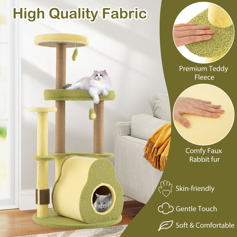 Whimsical Avocado Cat Tree – Multi-Level Freestanding Tower with Hideout Condo