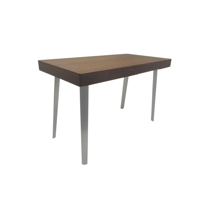 Hle 47 Inch Desk, Walnut Brown Wood Top, 2 Drawers, High Polished Steel - Benzara