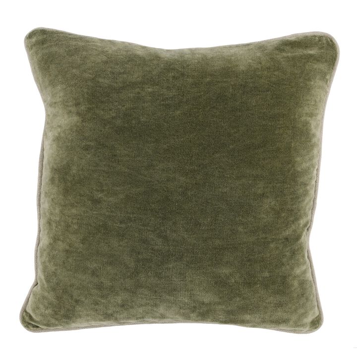 Hillary 18 Inch Square Velvet Decorative Throw Pillow, Welt Cord, Green-Benzara