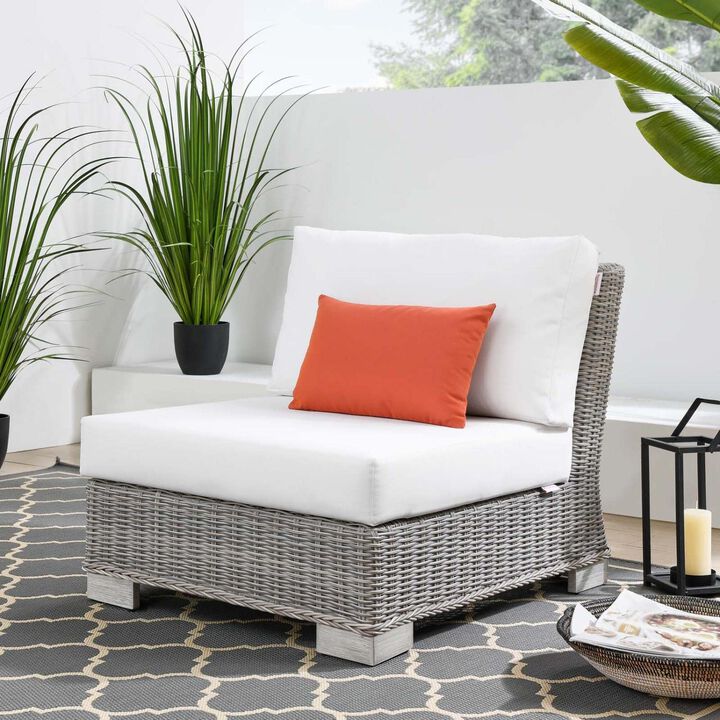 Modway Conway Outdoor Patio Wicker Rattan, Armless Chair, Light Gray White