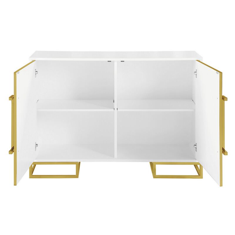 48 Inch Wood Accent Cabinet with 2 Doors and Square Open Base, White, Gold-Benzara