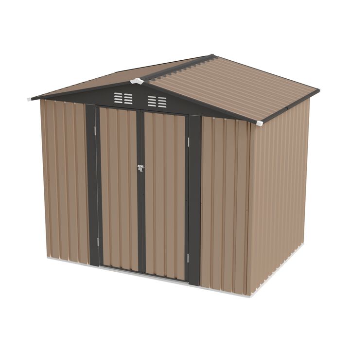 WOW PIONEER 8FT x 6FT Galvanized Steel Garden Shed with Apex Roof Weather Resistant Spacious Outdoor Storage for Patio Backyard Tools and Equipment
