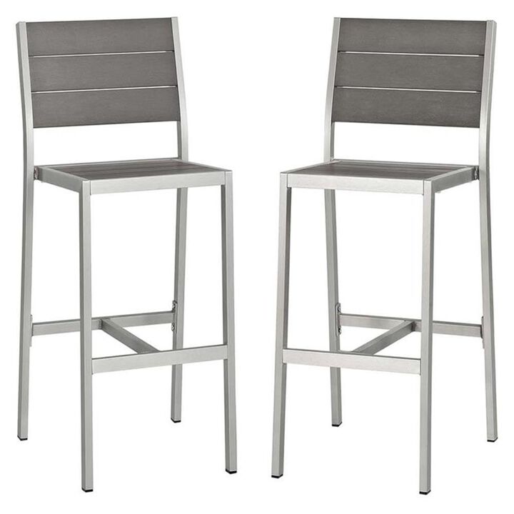 Modway Shore Outdoor Patio Aluminum Set of 2 Armless Bar Stool in Silver Gray